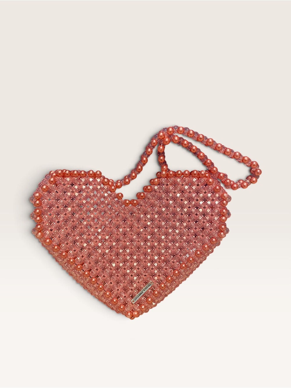Susanna Chow “Carrie Heart” Beaded Mini Bag in Coral Pink
